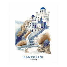 Poster d'art de voyage de Santorini Grèce