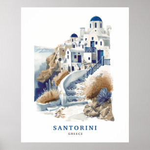 Poster d'art de voyage de Santorini Grèce
