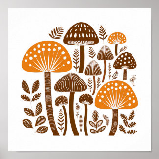 Poster d'art des champignons folkloriques scandina