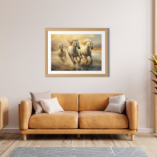 Poster d'art des trois Chevaux blancs sauvages