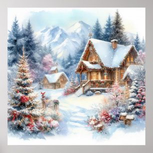Poster d'art du paysage de Noël