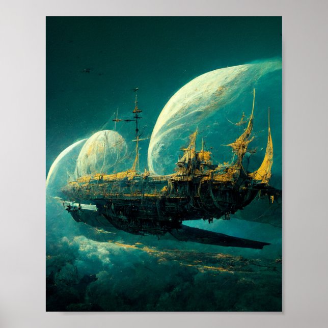 Poster d'art du Space Galleon Sci-Fi (Devant)