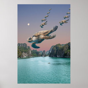 Poster d'art Editable Surreal Flock of Turtles