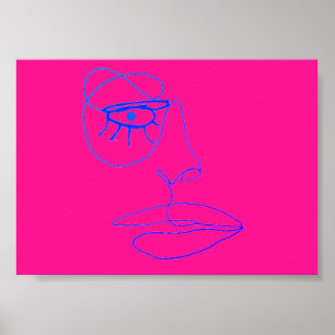 Poster d'art en face bleu une ligne