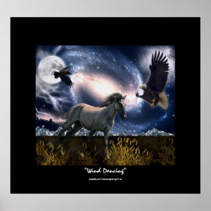 Poster d'art espagnol Mustang, Bald Eagle & Galaxy