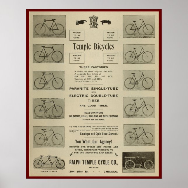 Poster d'art et de vélos Temple Vintage 1896 (Devant)