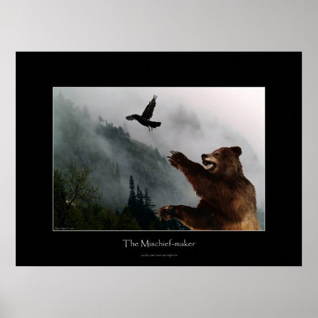 Poster d'art faunique Raven & Grizzly Bear (Devant)