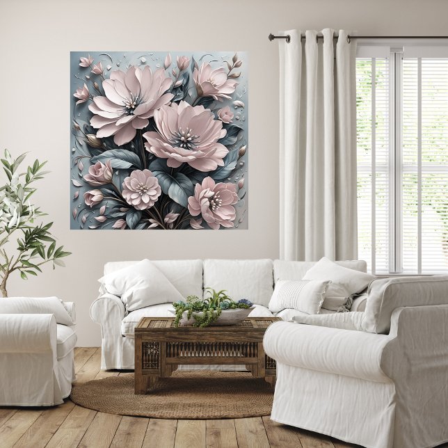 Poster d'art floral en fleurs roses (Pink Blooms Floral Art Poster Mockup 1)