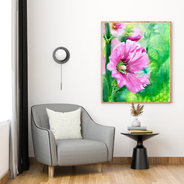 Poster d'Art Floral Rose (Hollyhocks)