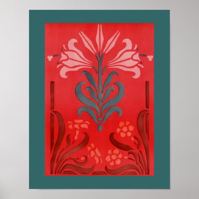 Poster d'Art Floral Rouge Et Bleu (Devant)