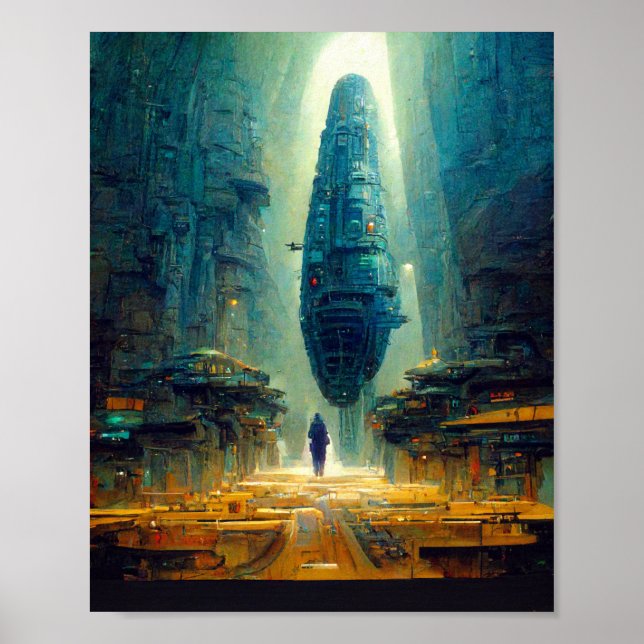 Poster d'art futuriste de science-fiction de ville (Devant)