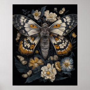 Poster D'Art Gothique Moth Et Fleurs