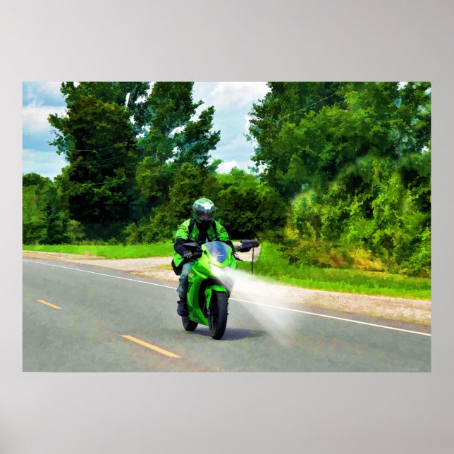 Poster d'art Green Powerbike Highway Riding (Devant)