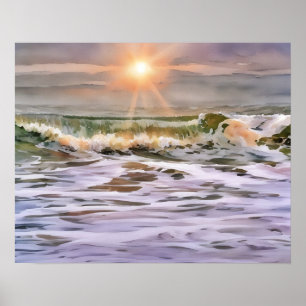 Poster d'art illustré Ocean Wave Sunset