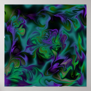 Poster d'Art Liquide Bleu, Vert, Noir, Violet