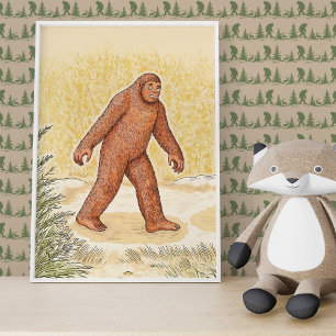 Poster d'art mignon en bois Bigfoot Walking Wall A