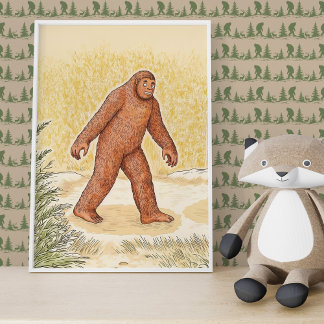 Poster d'art mignon en bois Bigfoot Walking Wall A