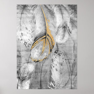 Poster d'art moderne Abstrait or et gris Fleur Mur