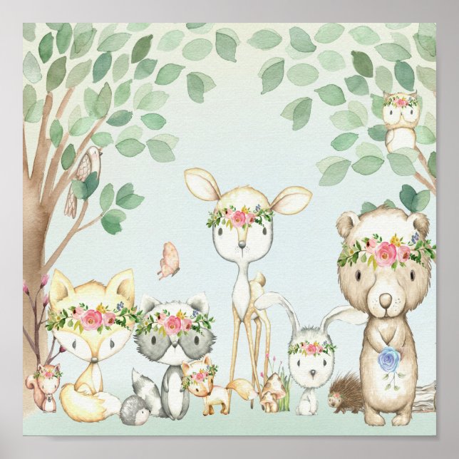 Poster d'art mural Animaux de bois Baby Nursery Bo (Devant)