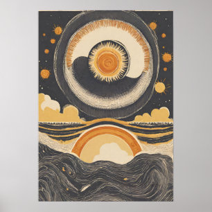Poster d'art mural d'illustration du soleil célest