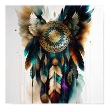 Poster d'art mural Eagle Feathers et Dreamcatcher
