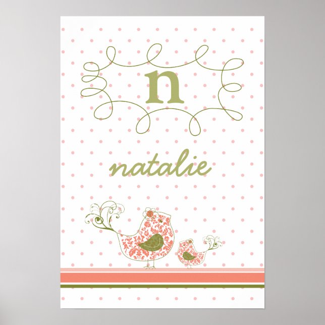 Poster d'art mural rose maman et bébé Oiseau Monog (Devant)