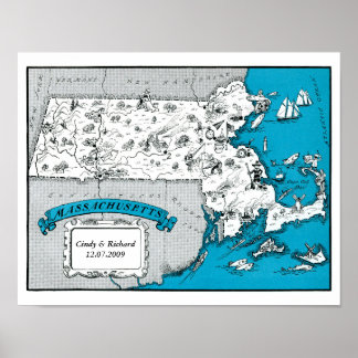 Poster d'art mural sur la carte d'état du Massachu