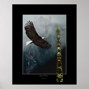 Poster d'art mystique Loups, aigle et Totem