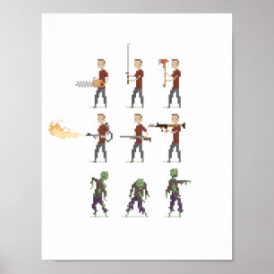 Poster d'art Pixel 8 bits Zombie Apocalypse