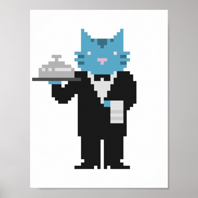Poster d'art Pixel Chat Waiter (Devant)