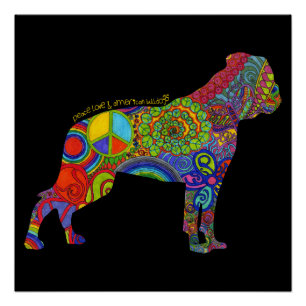 Poster d'art pop "Peace Love & American Bulldogs"