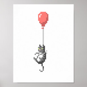 Poster d'art pour chat avec ballon Pixel