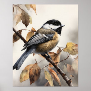 Poster d'art pour oiseaux en chickadee