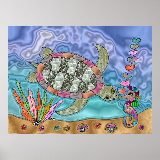 Poster d'art psychédélique de la tortue de mer (Devant)
