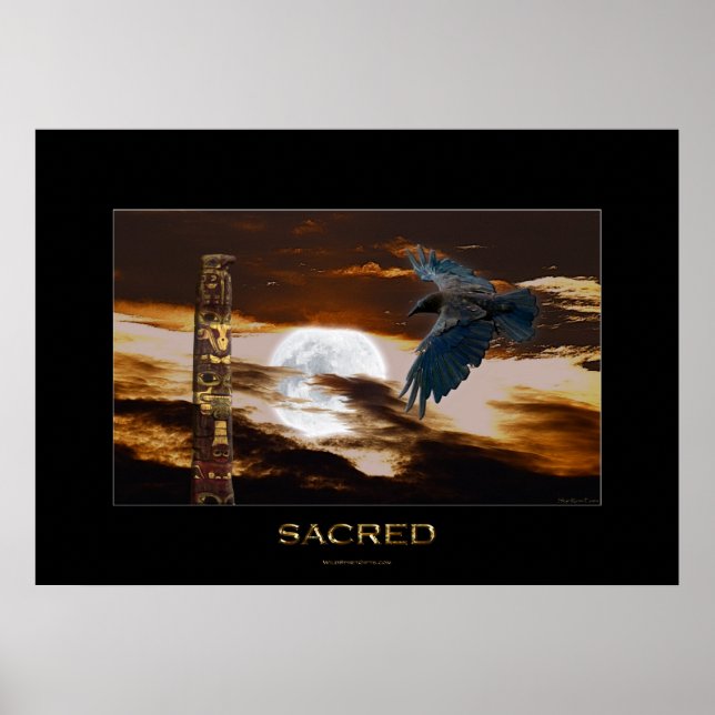 Poster d'art SACRED Raven, Moon & Totem Pole (Devant)