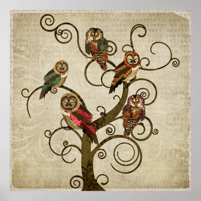 Poster d'art Shabby Owl Tree (Devant)