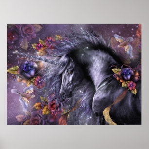 Poster d'Art Unicorn Rose bleu