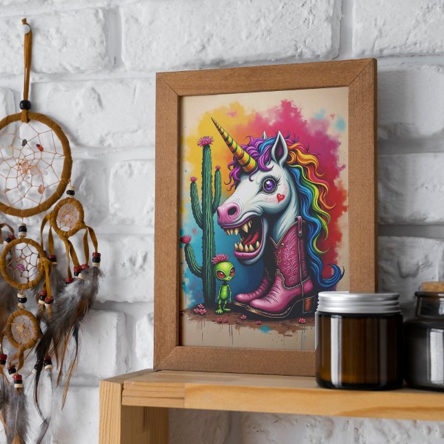 Poster d'art Unicorne Zombie ou papier découpage (Wild and trendy rainbow zombie unicorn poster.  Available in multiple sizes.)
