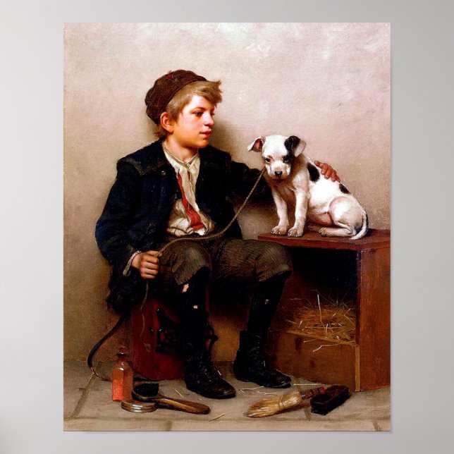 Poster d'art Vintage pour garçon et chien (Devant)