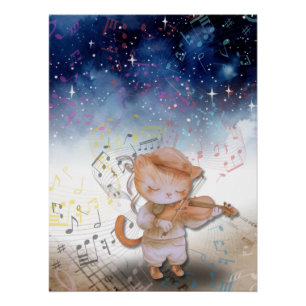 Poster d'art violoniste de chats Whimsical Imagina