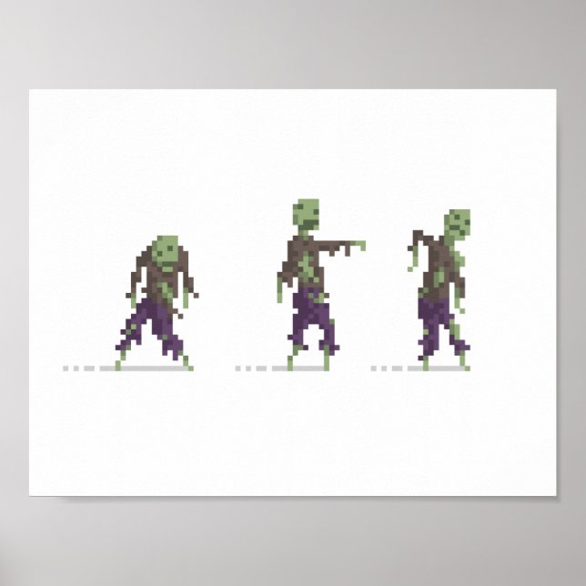 Poster d'art Zombies 8 bits Pixel (Devant)
