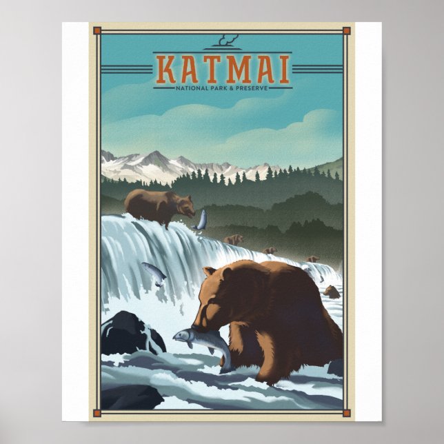Poster d'artisanat du Parc national de Katmai Lith (Devant)