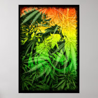Poster das cores do reggae com leão e a naturreza