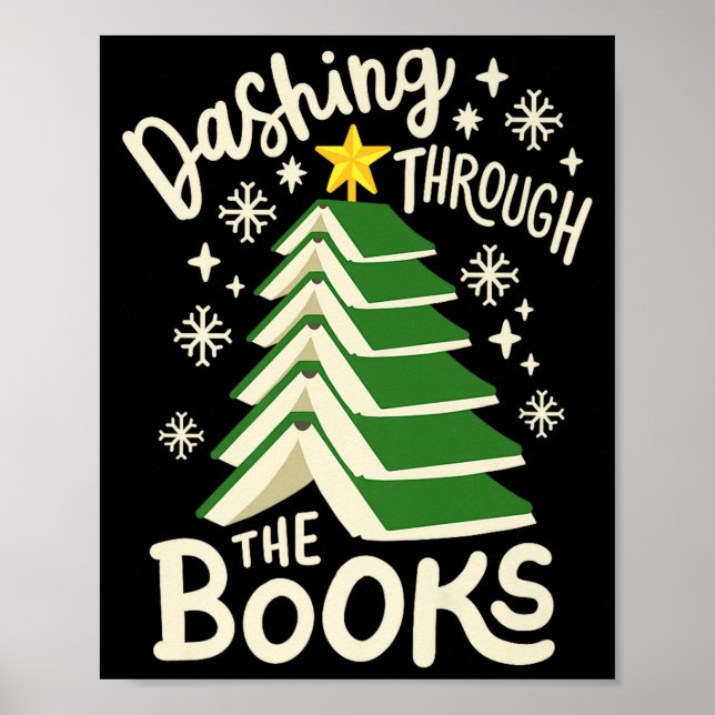 Poster Dashing Through The Books Christmas Book Lovers Me (Devant)