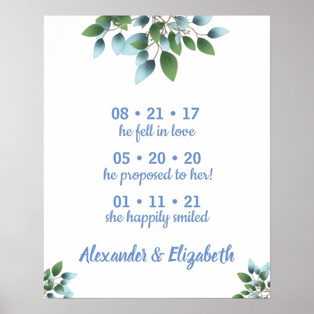 Poster Date de mariage journee idéale Oui Signe Eucalyptu (Devant)