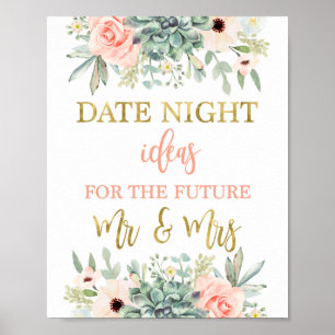 Poster Date nuit idées Fête des mariées succulents signe