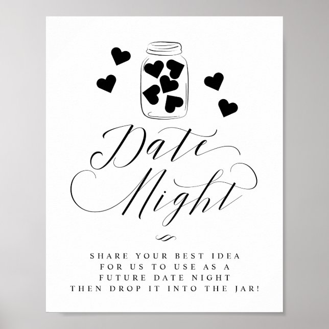 Poster Date Nuit Mason Jar Hearts Script Mariage Signal (Devant)