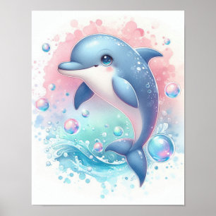 Poster Dauphin à l'aquarelle