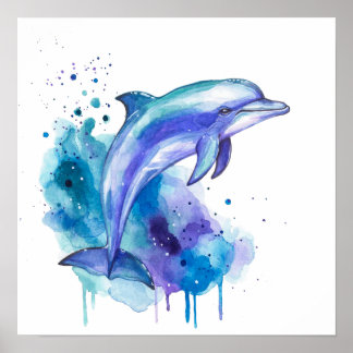 Poster Dauphin aquarelle couleur artistique