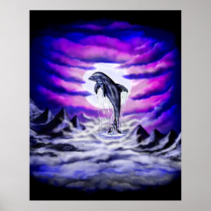 Poster Dauphin clair de lune